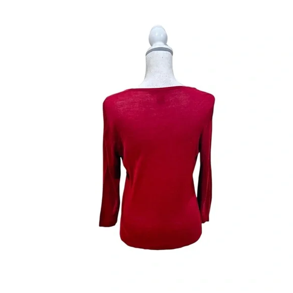 Sweaterworks Rich Red V-Neck silk Sweater front twist knot detail size large - Picture 8 of 9